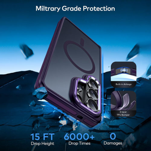 Луксозен магнитен калъф за Samsung Galaxy S26 Ultra лилав удароустойчив