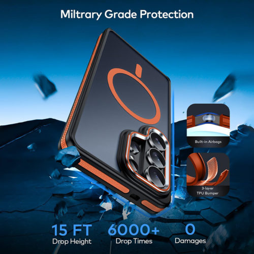 Луксозен магнитен калъф за Samsung Galaxy S26 Ultra оранжев удароустойчив