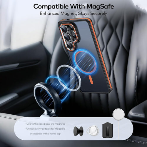 Луксозен магнитен калъф за Samsung Galaxy S26 Ultra оранжев закрепване