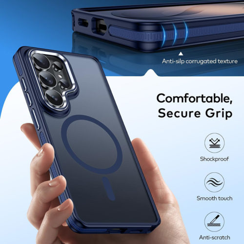 Луксозен магнитен калъф за Samsung Galaxy S26 Ultra син добър захват