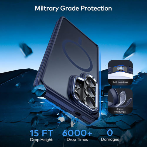 Луксозен магнитен калъф за Samsung Galaxy S26 Ultra син удароустойчив