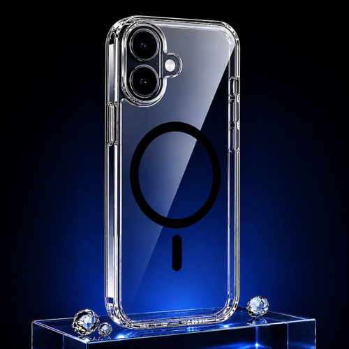 Прозрачен твърд калъф за iPhone 16 черен