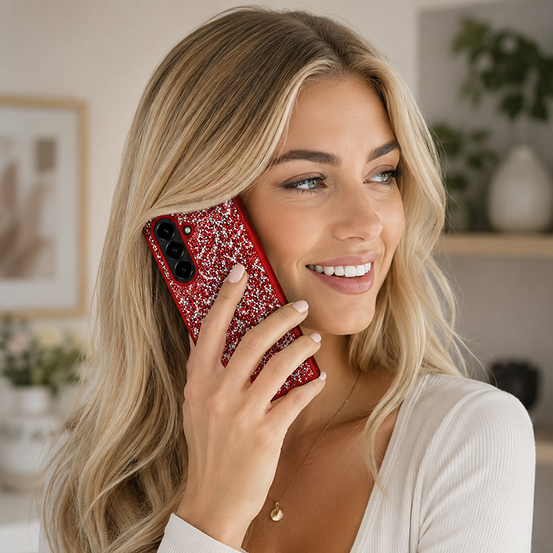 Калъф с кристали за Samsung Z Fold 7 червен телефон