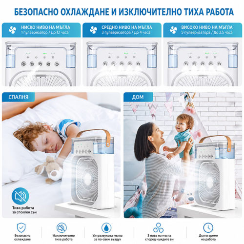 Преносим охлаждащ вентилатор с LED осветление безшумен