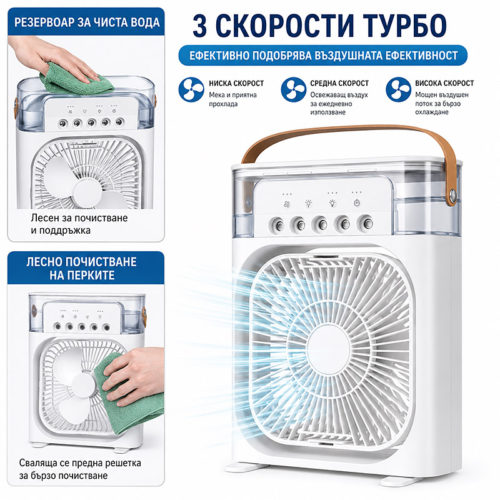 Преносим охлаждащ вентилатор с LED осветление почистване