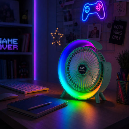 Презареждащ се вентилатор с RGB LED осветление в детска стая