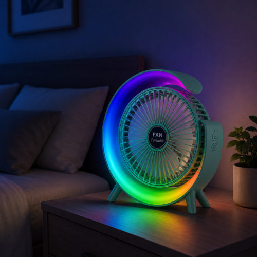 Презареждащ се вентилатор с RGB LED осветление в спалня