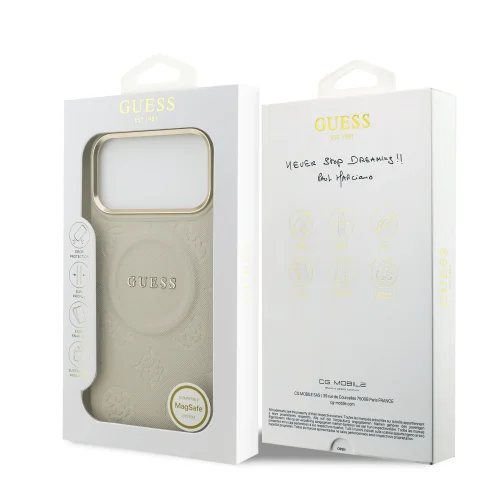 0182 GUESS HC MAGSAFE PU W/ PEONY HOT STAMP BEIGE IP17 PRO MAX