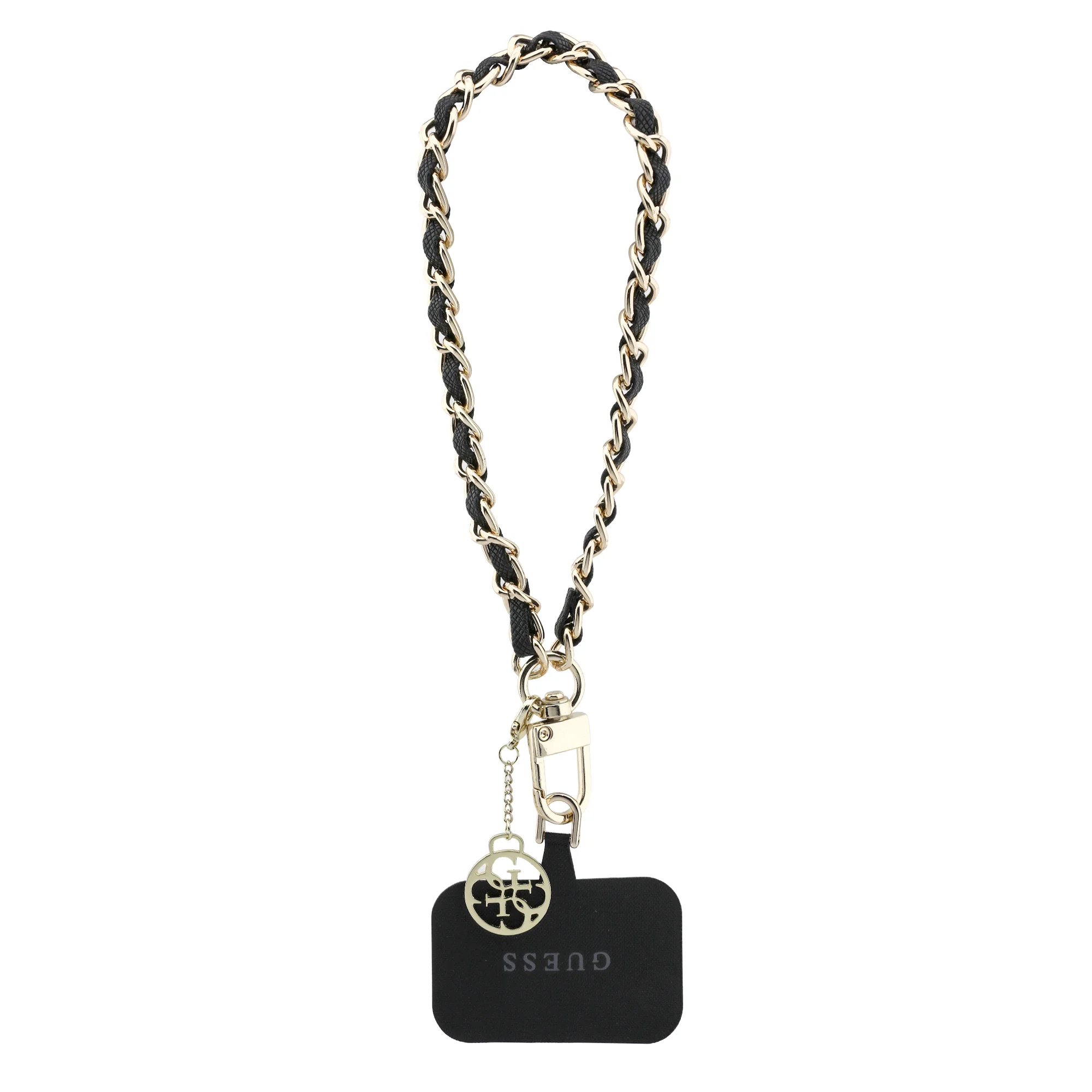 0653 GUESS HDSP PU SAFFIANO CHAIN STRAP W/ 4G CHARM BLACK
