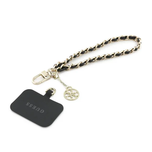 0653 GUESS HDSP PU SAFFIANO CHAIN STRAP W/ 4G CHARM BLACK