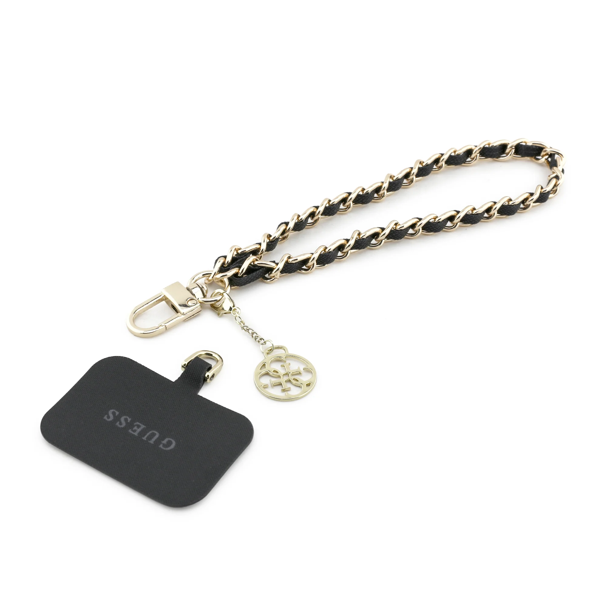 0653 GUESS HDSP PU SAFFIANO CHAIN STRAP W/ 4G CHARM BLACK