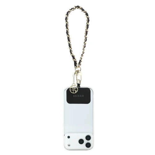0653 GUESS HDSP PU SAFFIANO CHAIN STRAP W/ 4G CHARM BLACK