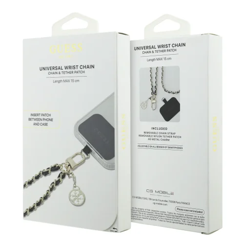 0653 GUESS HDSP PU SAFFIANO CHAIN STRAP W/ 4G CHARM BLACK