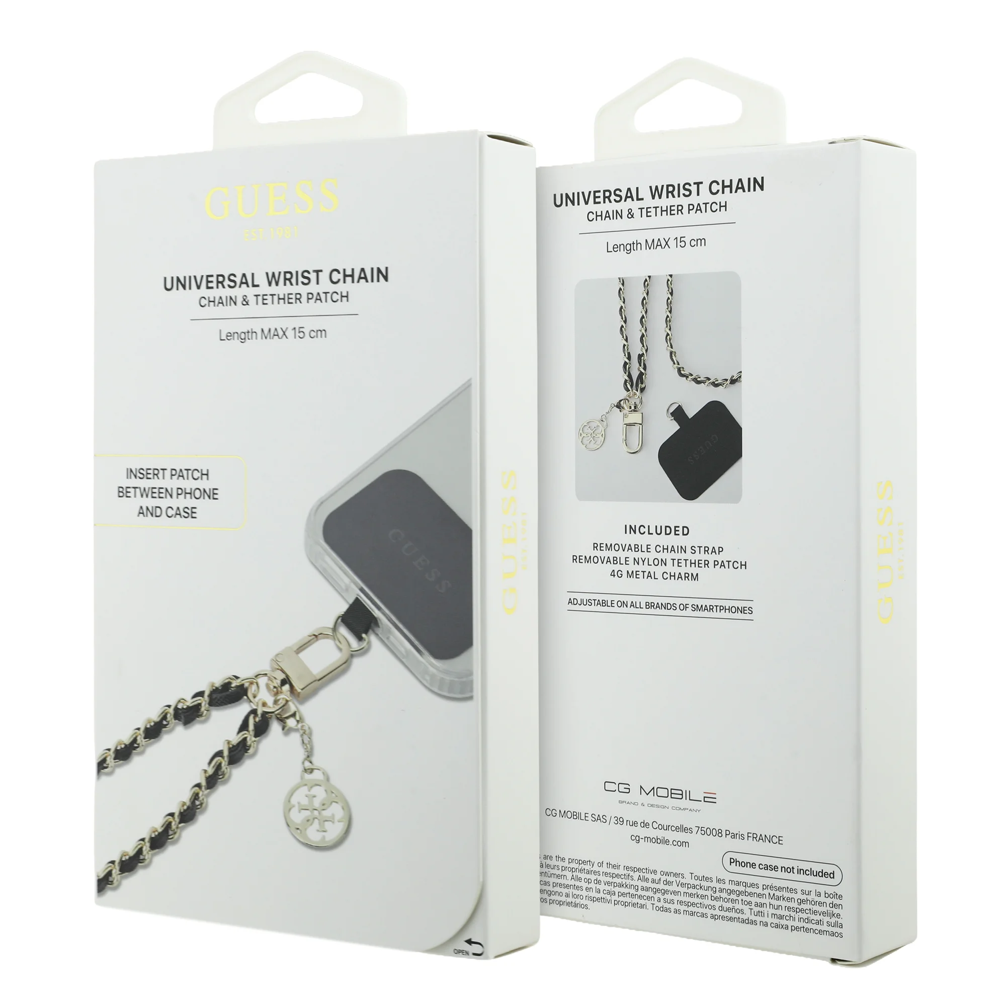 0653 GUESS HDSP PU SAFFIANO CHAIN STRAP W/ 4G CHARM BLACK