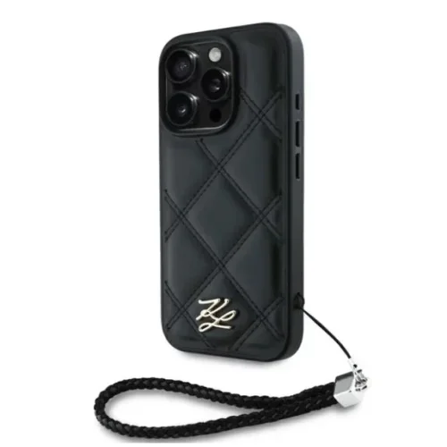 0880 KARL HC QUILTED PU INITIAL LOGO & CHAIN STRAP BLACK IP16