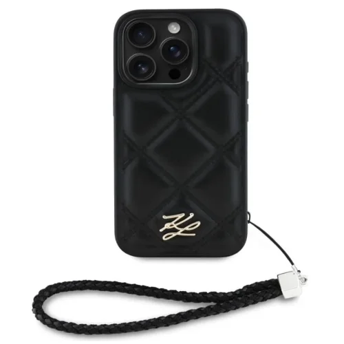 0880 KARL HC QUILTED PU INITIAL LOGO & CHAIN STRAP BLACK IP16