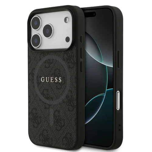 0980 GUESS HC MAGSAFE PU 4G RING CLASSIC LOGO BLACK IP17 PRO