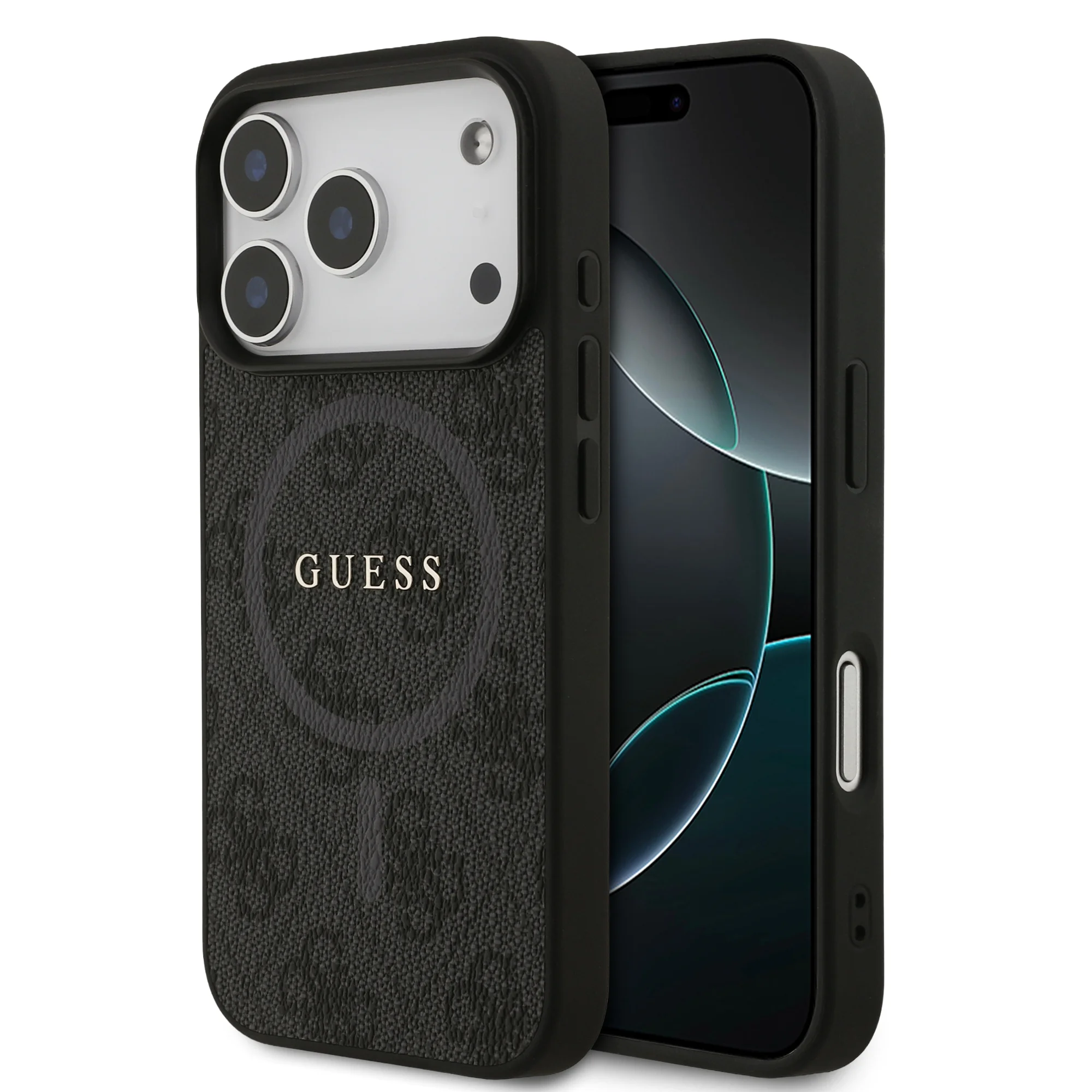 0980 GUESS HC MAGSAFE PU 4G RING CLASSIC LOGO BLACK IP17 PRO