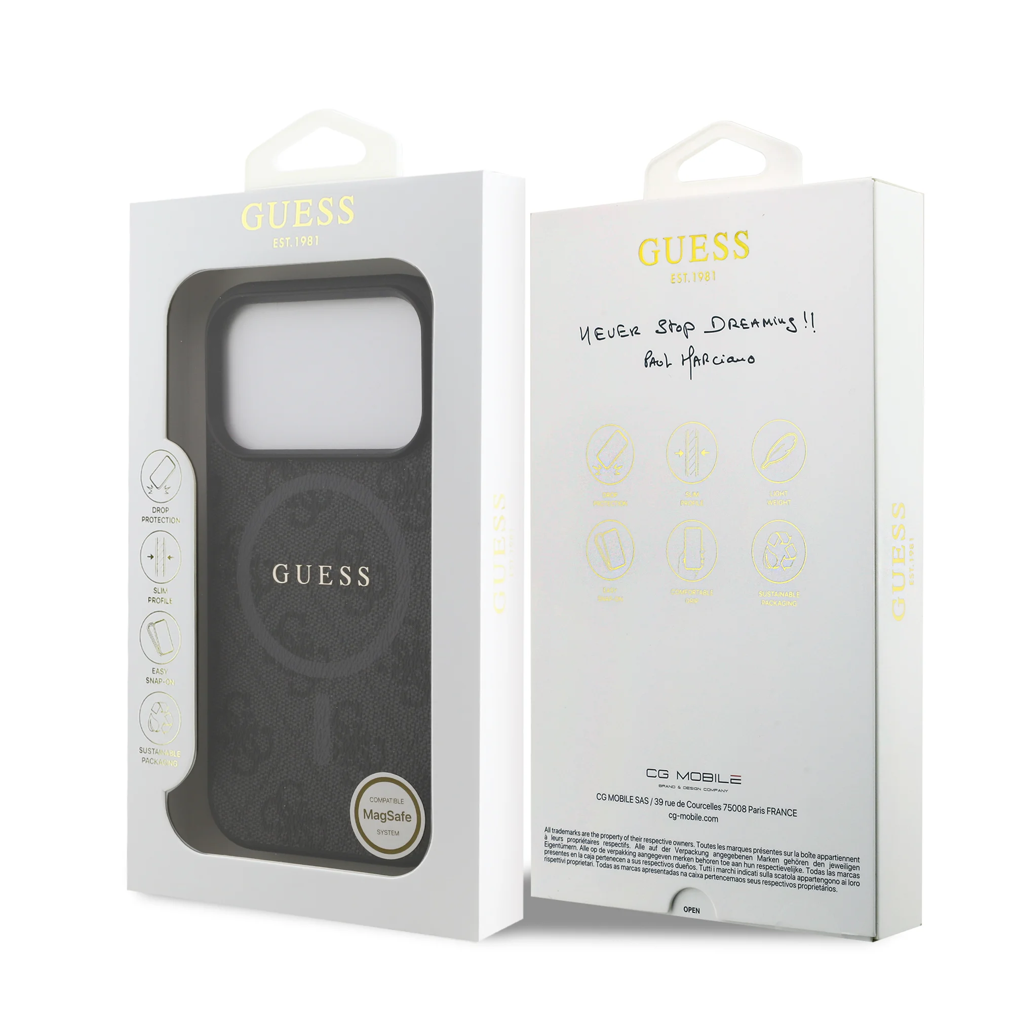 0980 GUESS HC MAGSAFE PU 4G RING CLASSIC LOGO BLACK IP17 PRO