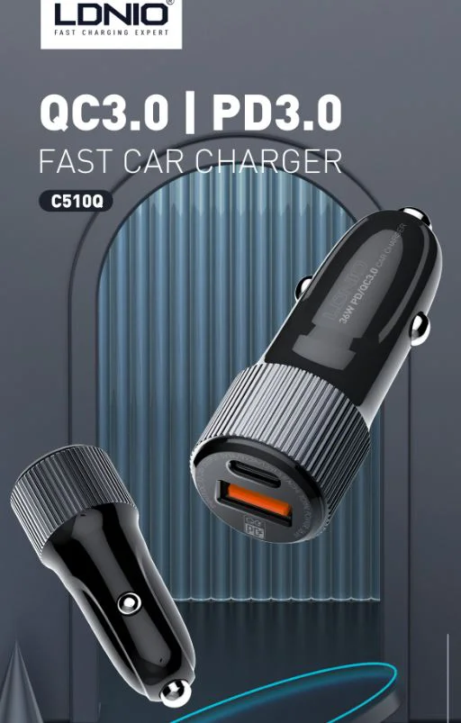 12V 2в1 C510Q 3.0 LDNIO Fast с 2 изхода USB-C + USB 36W – Type-C към Lightning