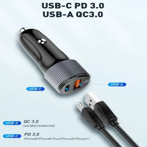 12V 2в1 C510Q 3.0 LDNIO Fast с 2 изхода USB-C + USB 36W – Type-C към Lightning