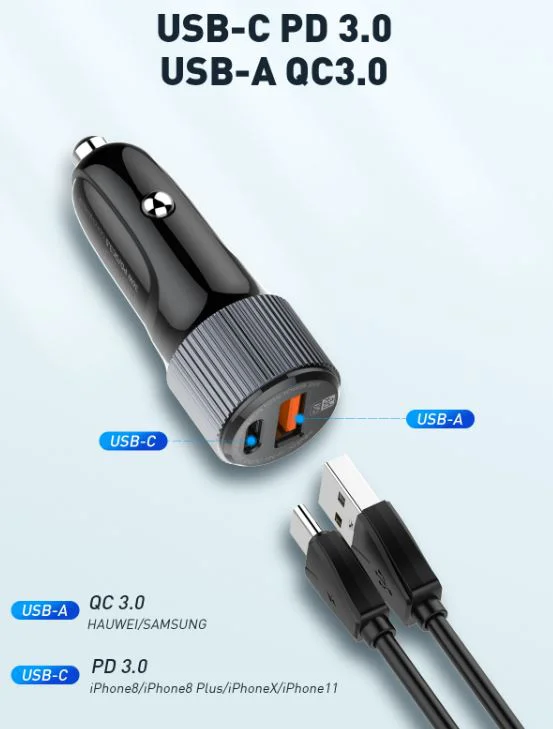 12V 2в1 C510Q 3.0 LDNIO Fast с 2 изхода USB-C + USB 36W – Type-C към Lightning