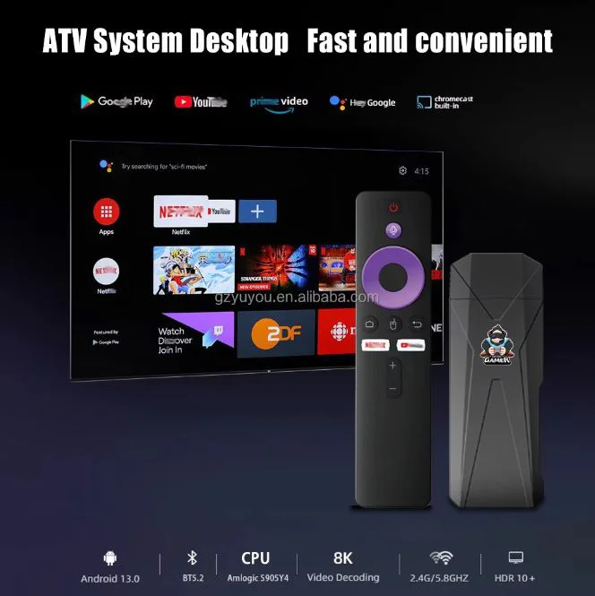 2025 R9 TV 8K VIVIV HDR android 14.0 TV Stick 2GB + 16GB 2.4/5G Wifi 100M-LAN порт Netflix Youtube Media Player