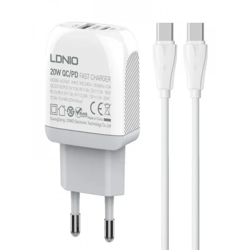 20W LDNIO A2316C С 2 изх. USB + USB-C с кабел Type-C към Type-C