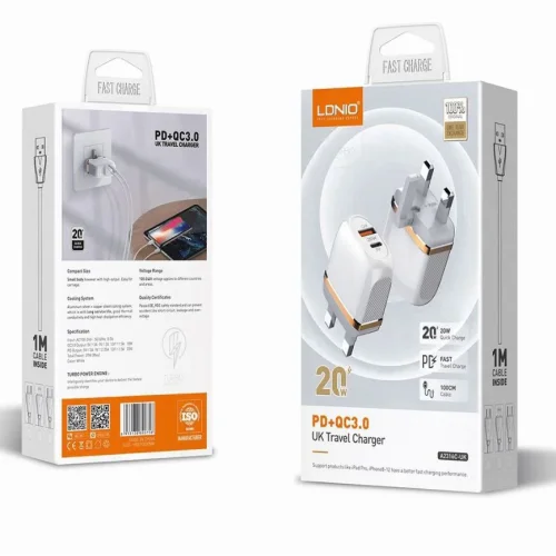 20W LDNIO A2316C С 2 изх. USB + USB-C с кабел USB-C към Lightning