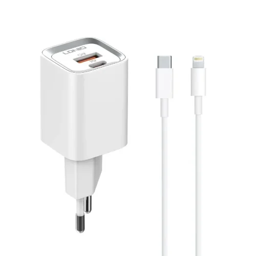 20W LDNIO A2318C С 2 изх. USB + USB-C с кабел USB-C към Lightning компактно