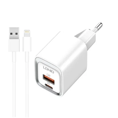 20W LDNIO A2318C С 2 изх. USB + USB-C с кабел USB към Lightning компактно