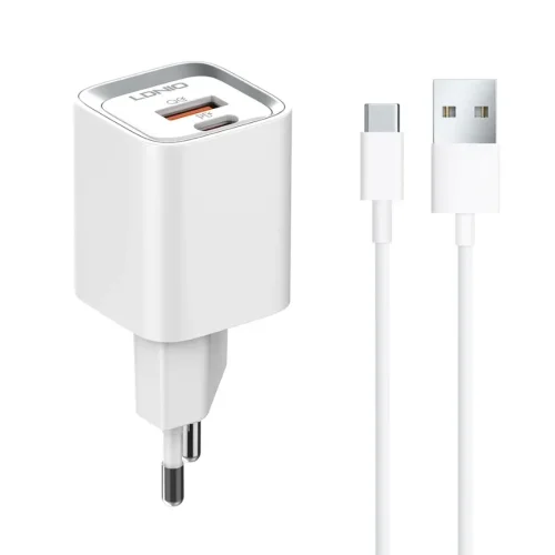 20W LDNIO A2318C С 2 изх. USB + USB-C с кабел USB към USB-C компактно