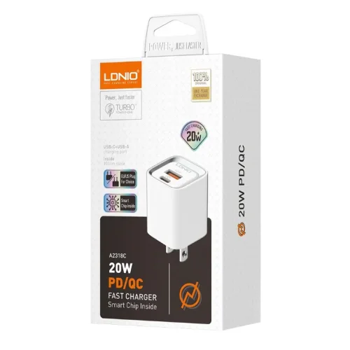 20W LDNIO A2318C С 2 изх. USB + USB-C с кабел USB към USB-C компактно