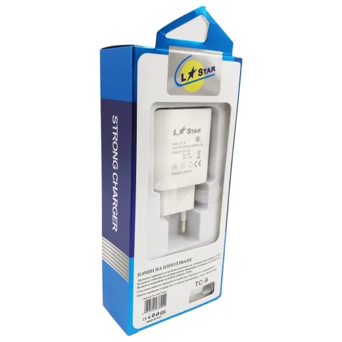 220V TC-9 L✮STAR 2в1 3.0A Lightning за телефон Бързо зареждащ – Бял