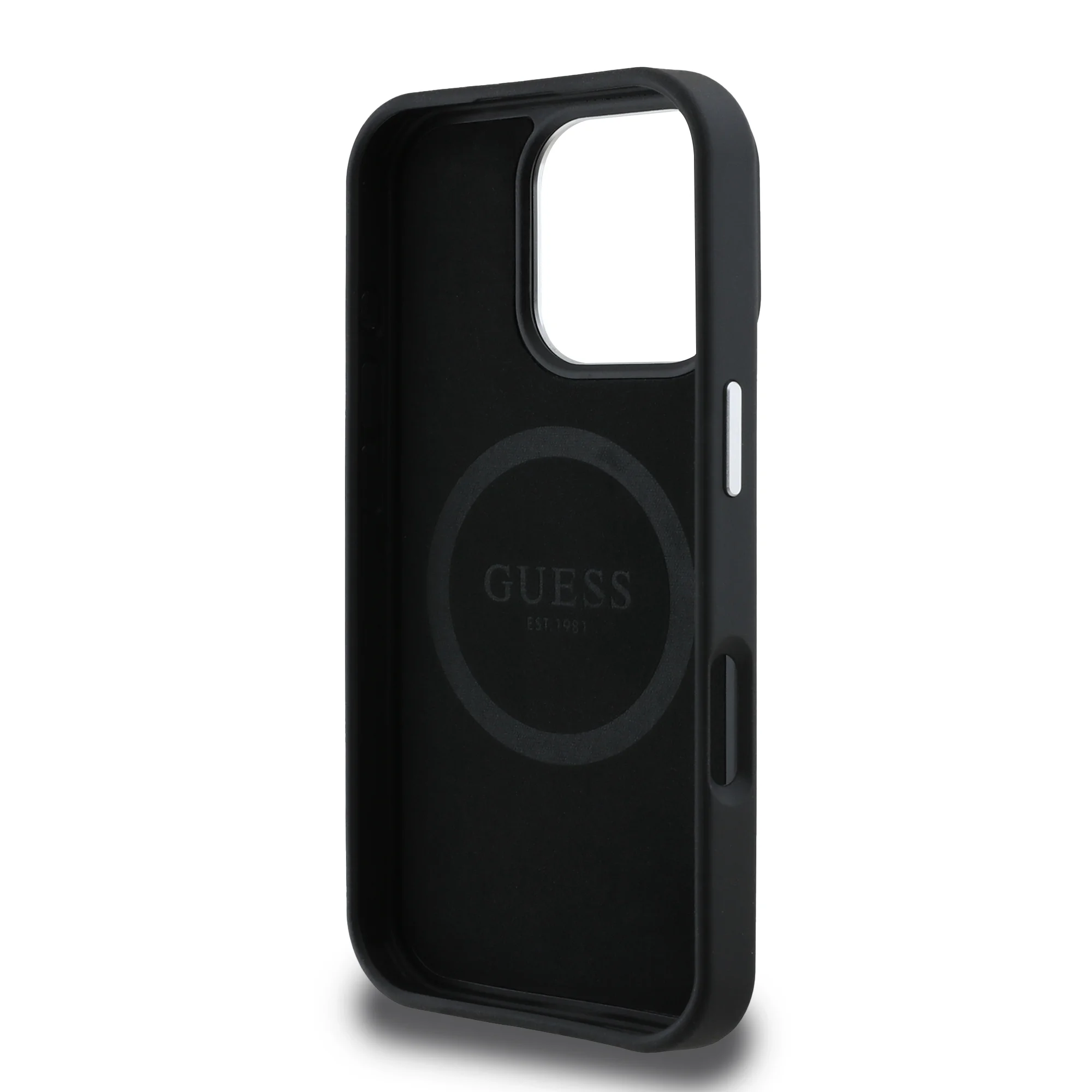 2320 GUESS HC MAGSAFE GRAINED PU TRIANGLE LOGO BLACK IP16 PRO