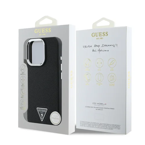 2320 GUESS HC MAGSAFE GRAINED PU TRIANGLE LOGO BLACK IP16 PRO
