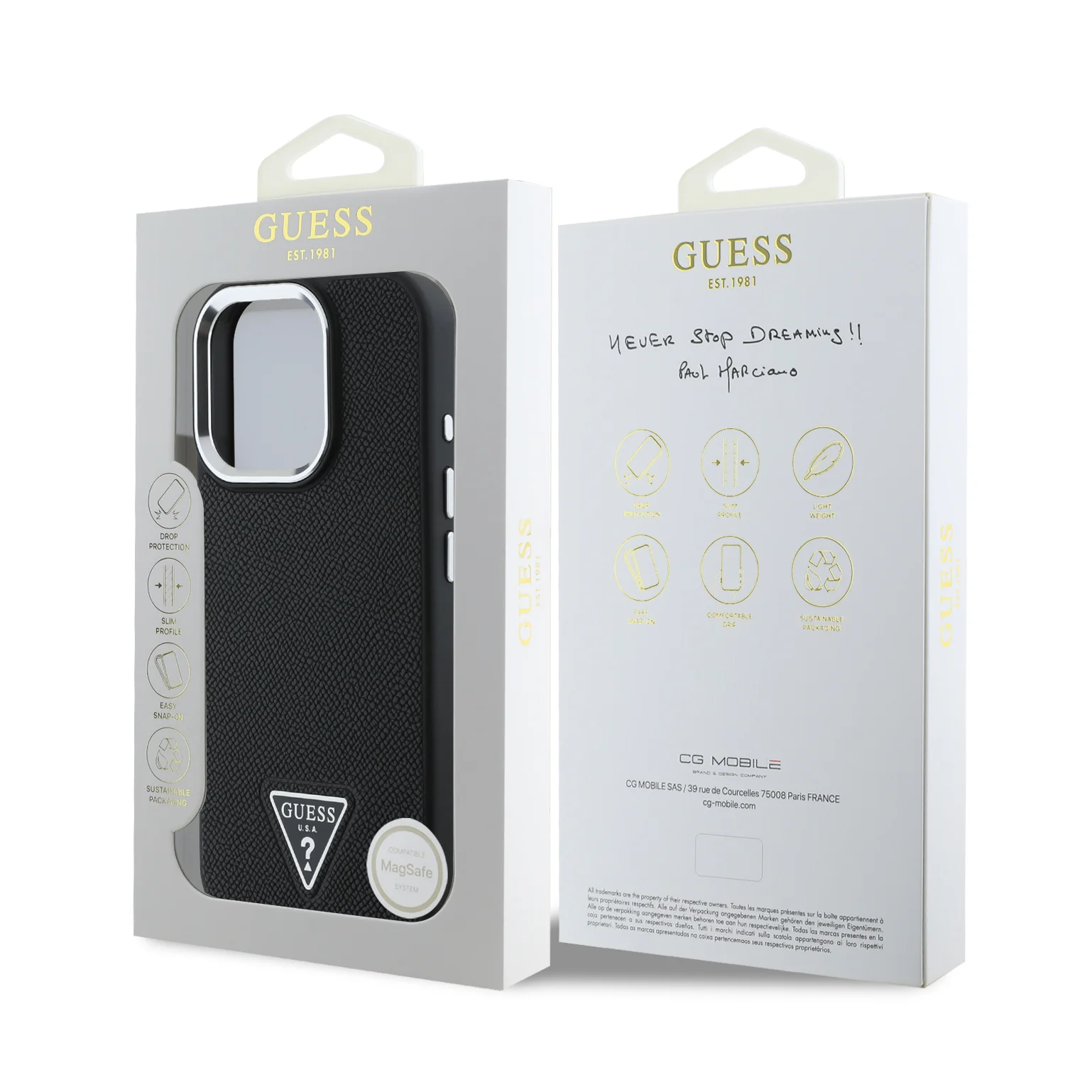 2320 GUESS HC MAGSAFE GRAINED PU TRIANGLE LOGO BLACK IP16 PRO