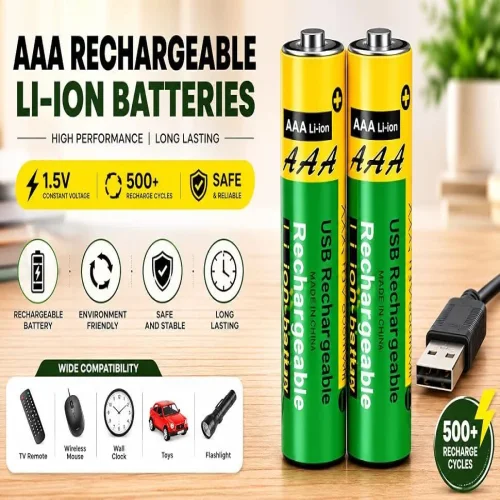 2БР. AAA литиеви батерии зареждащи се с USB-C кабел 800mWh 1.5 V литиево-йонна батерия