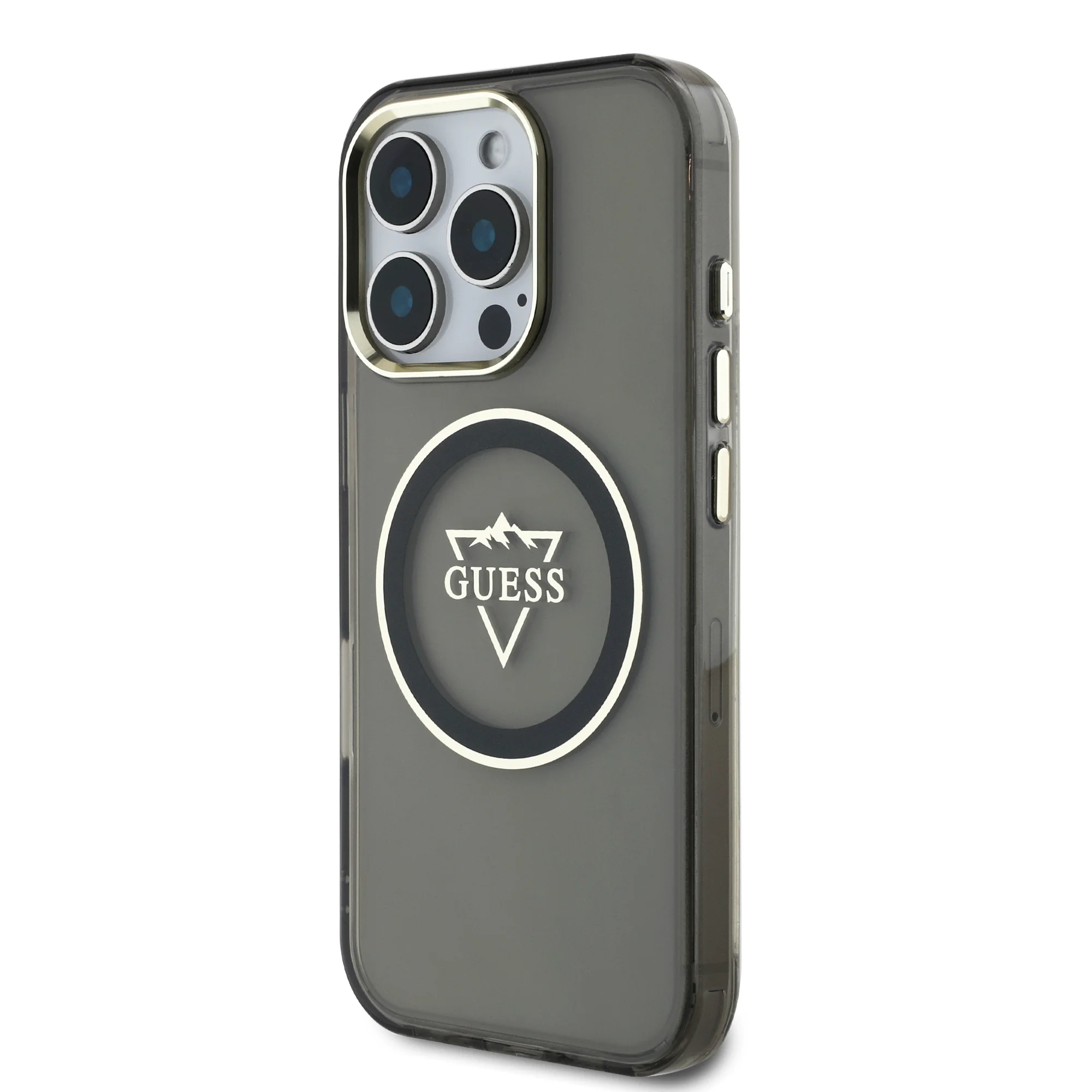 3680 GUESS HC MAGSAFE IML METAL MOUNTAIN LOGO BLACK IP16 PRO