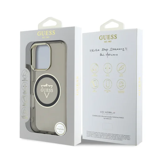 3680 GUESS HC MAGSAFE IML METAL MOUNTAIN LOGO BLACK IP16 PRO