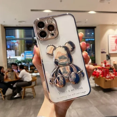 3D Кейс с фигура мечка TP-5 за iPhone 12 Pro Max – Сив