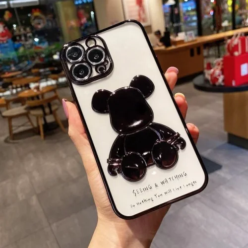 3D Кейс с фигура мечка TP-5 за iPhone 13 Pro – Черен