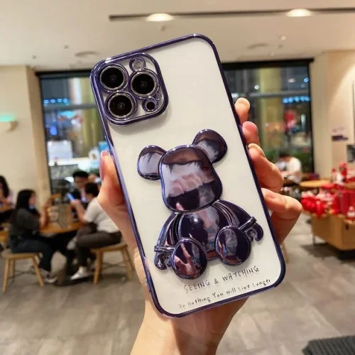 3D Кейс с фигура мечка TP-5 за iPhone 13 Pro – Лилав