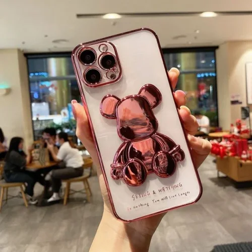 3D Кейс с фигура мечка TP-5 за iPhone 14 Pro – Розов