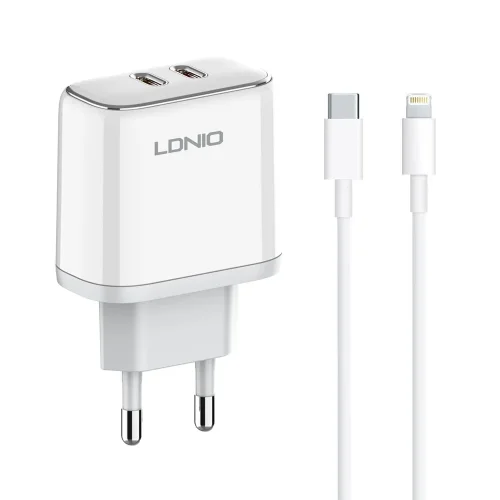45W LDNIO A2526C С 2 изх. USB + USB-C с кабел USB-C към Lightning