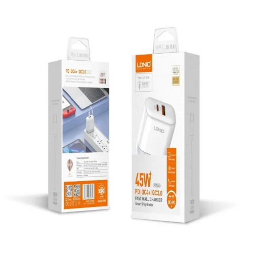 45W LDNIO A2526C С 2 изх. USB + USB-C с кабел USB-C към Lightning