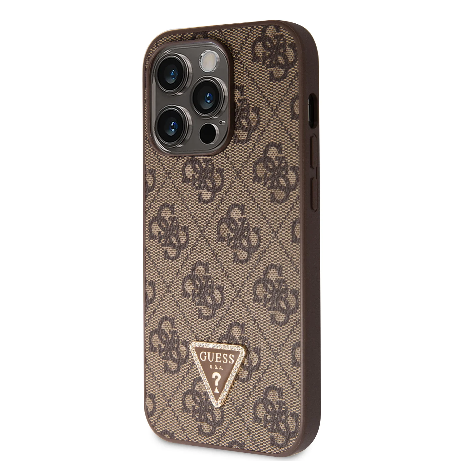 6368 GUESS HC PU LEATHER 4G LOGO STRASS BROWN IP14 PRO