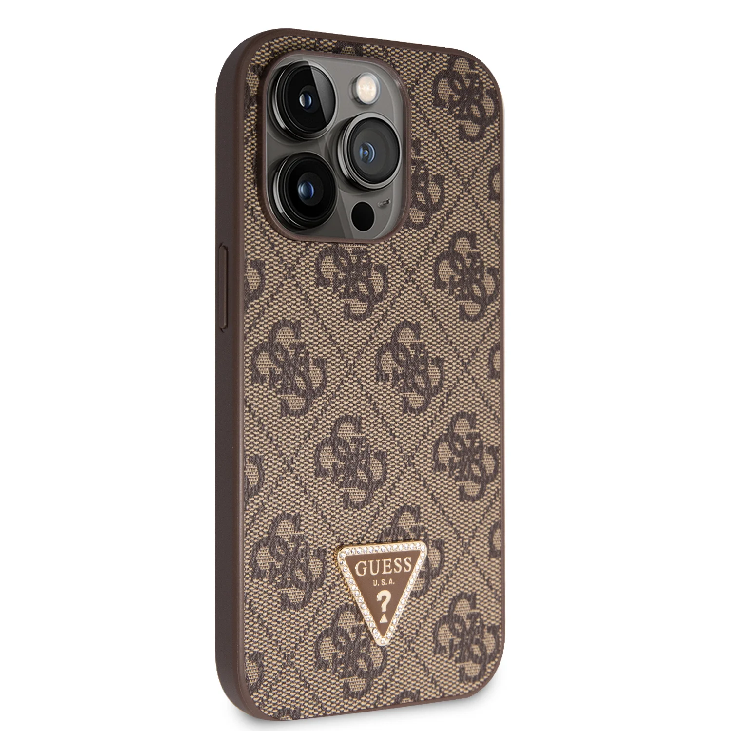6368 GUESS HC PU LEATHER 4G LOGO STRASS BROWN IP14 PRO