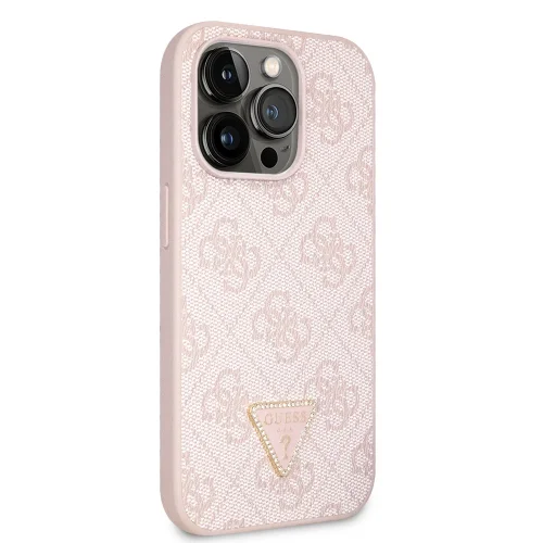 6641 GUESS HC PU LEATHER 4G LOGO STRASS PINK IP14 PRO