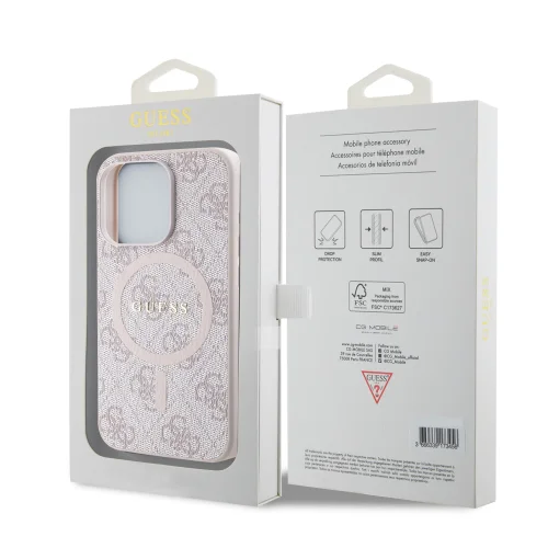 6763 GUESS HC MAGSAFE PU 4G RING CLASSIC LOGO PINK IP15 PRO